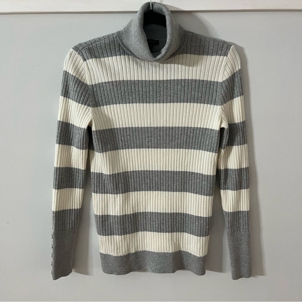 Talbots Turtleneck Sweater - Size Small - Gray & White Striped